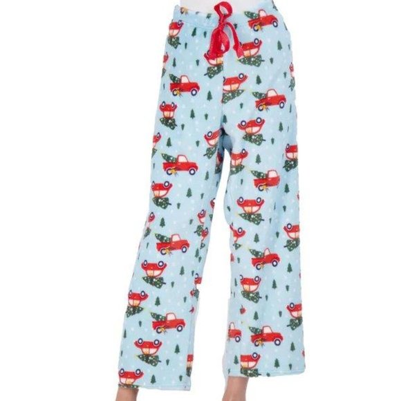 NWT NYC UNDERGROUND HOLIDAY PLUSH LOUNGE PANTS – Red Truck – L - Picture 1 of 4